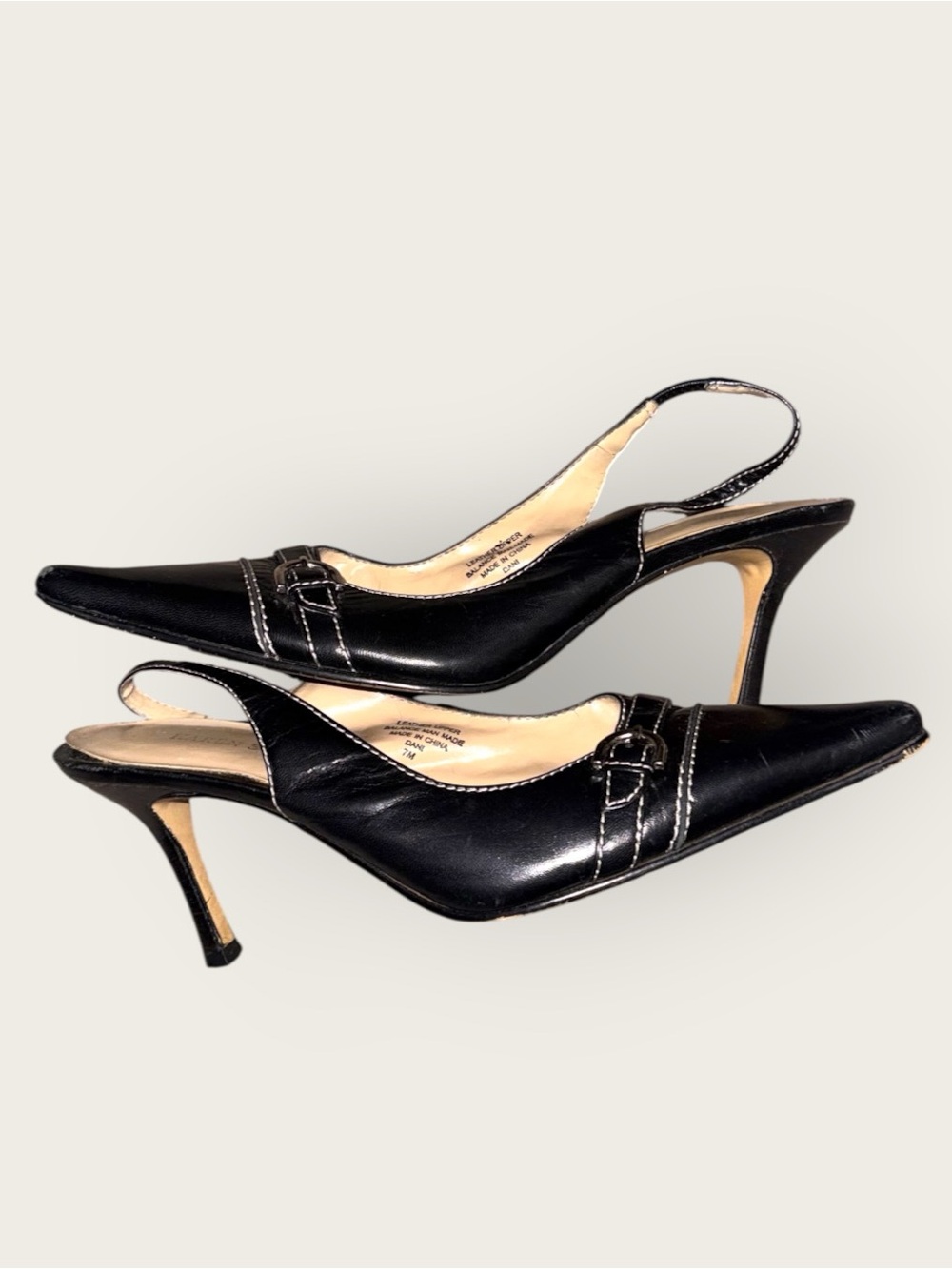 Vintage 90s Karen Scott black pointed-toe slingback kitten heels sz 7